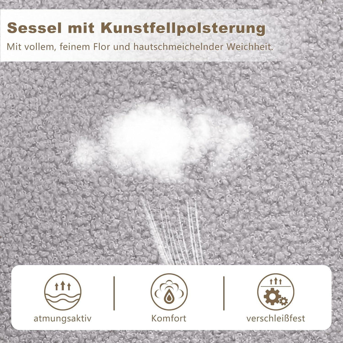 Lounge Sessel Grau Lammwolle Modern mit Metallbeinen