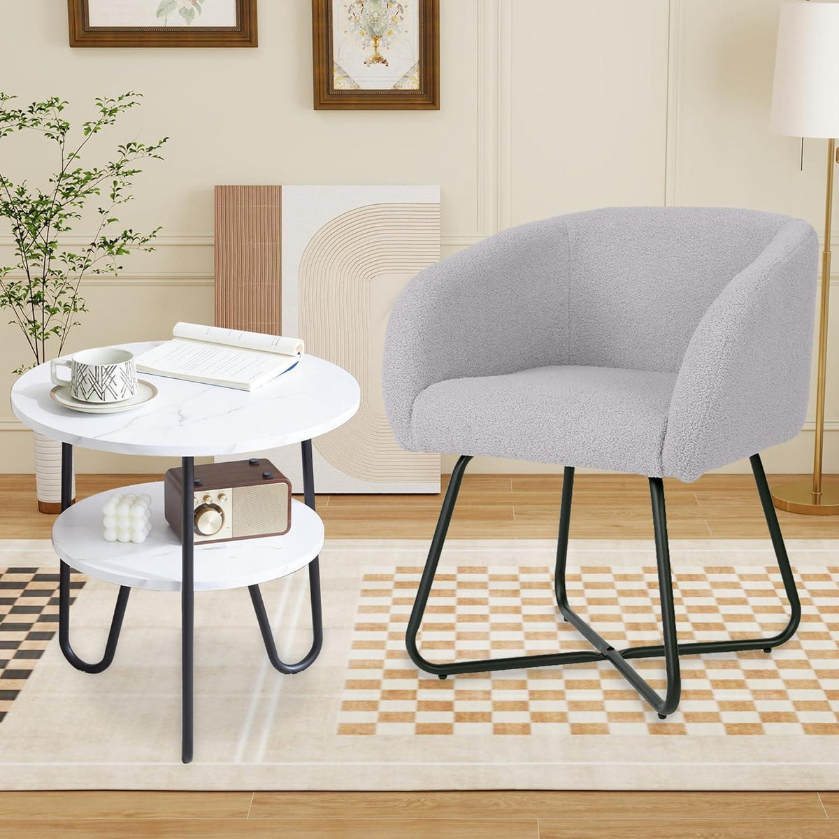 Lounge Sessel Grau Lammwolle Modern mit Metallbeinen