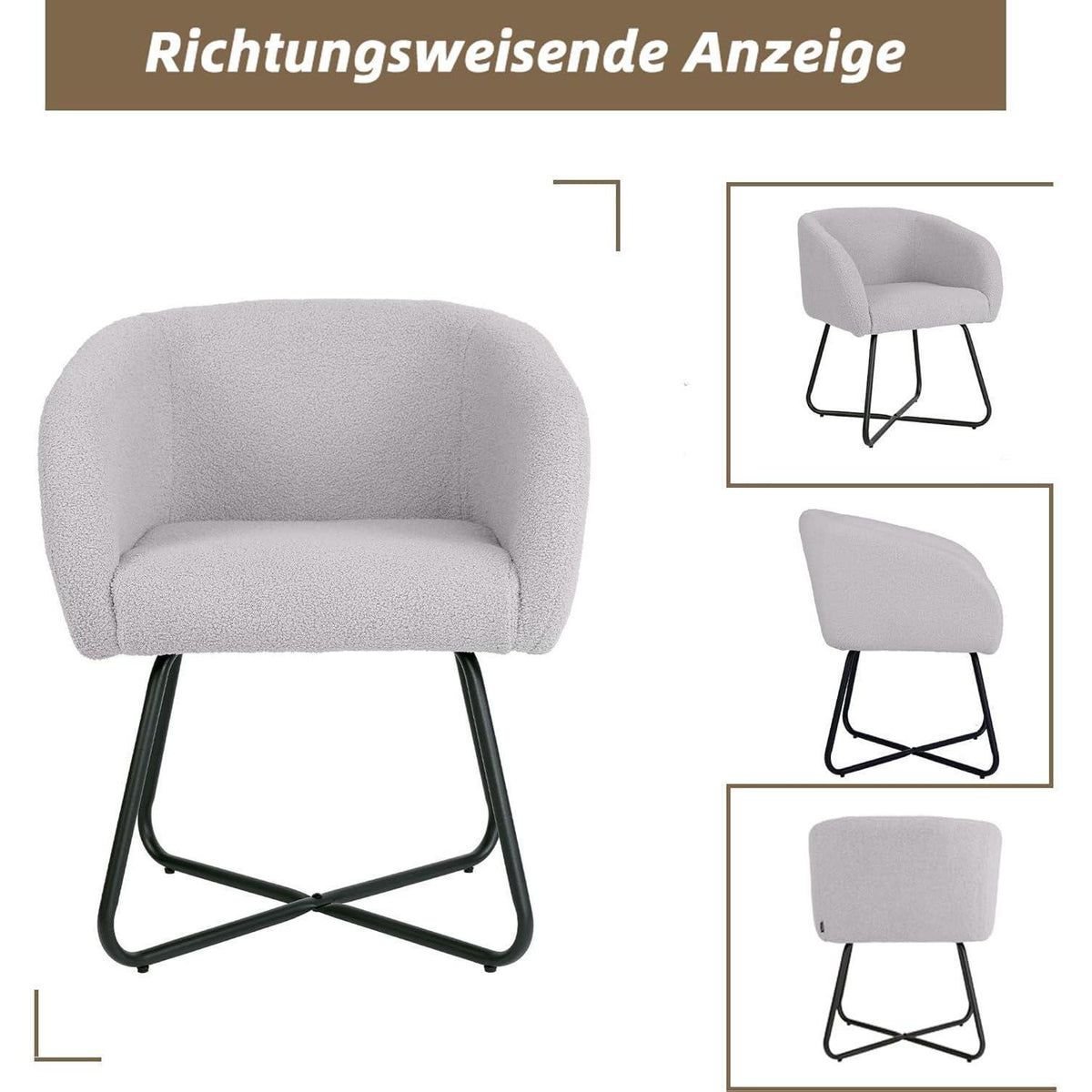 Lounge Sessel Grau Lammwolle Modern mit Metallbeinen