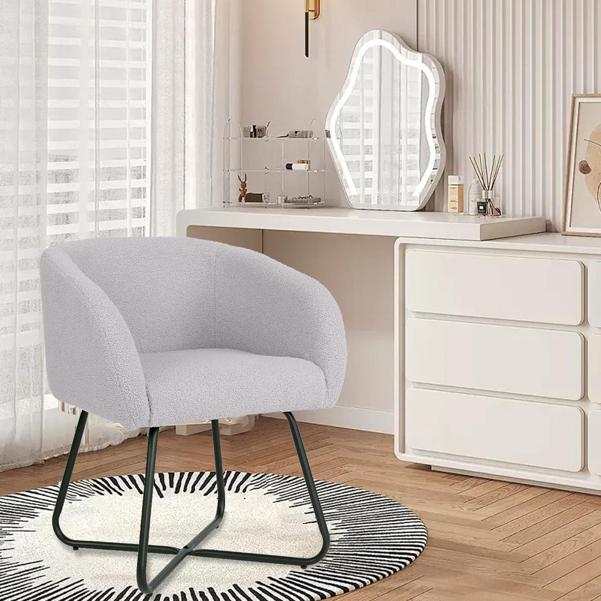 Lounge Sessel Grau Lammwolle Modern mit Metallbeinen