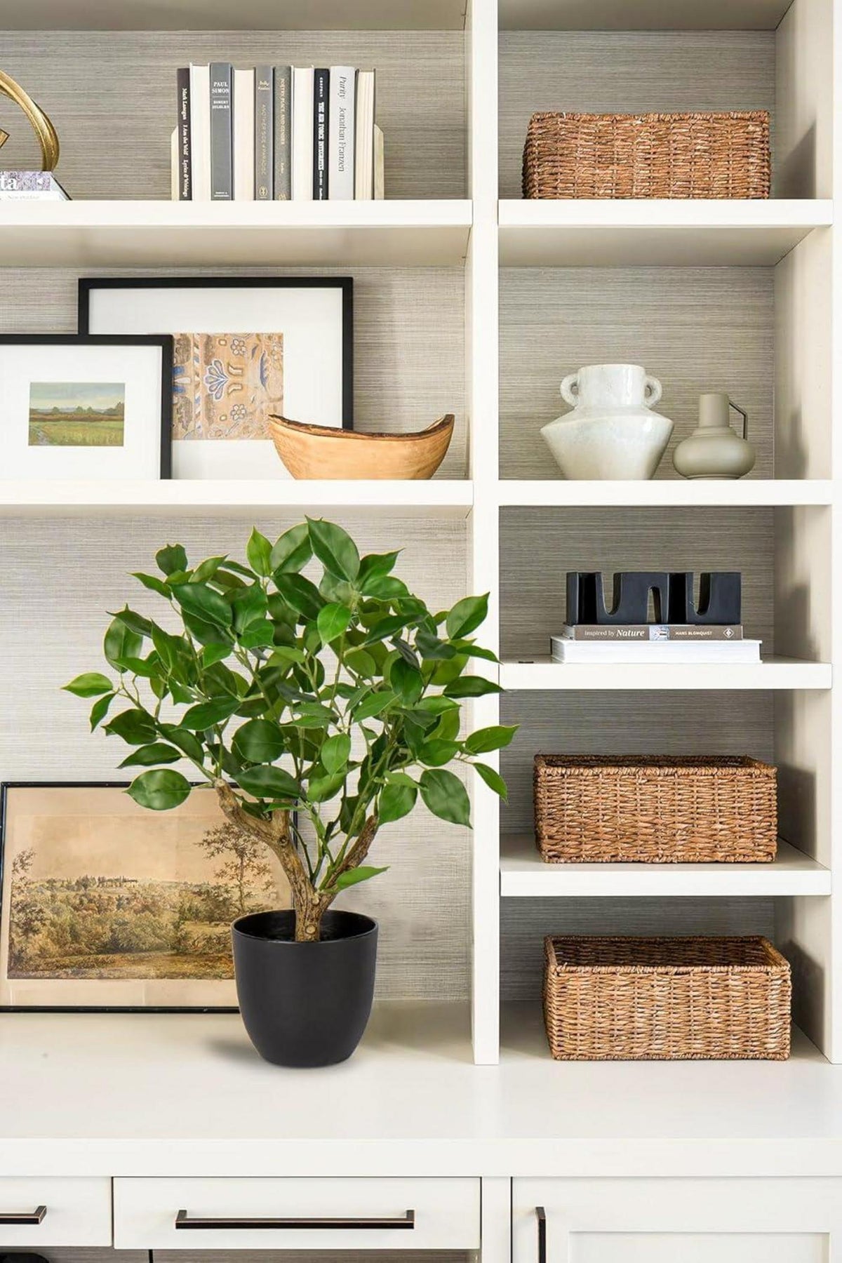 Kunstpflanze Ficus Schwarzem Topf Dekopflanze Fensterbank Grün