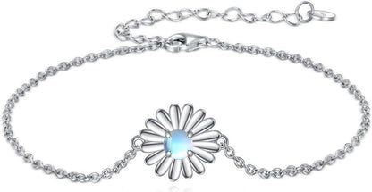 Gänseblümchen Mondstein Armband 925 Silber Verstellbarer Schmuck
