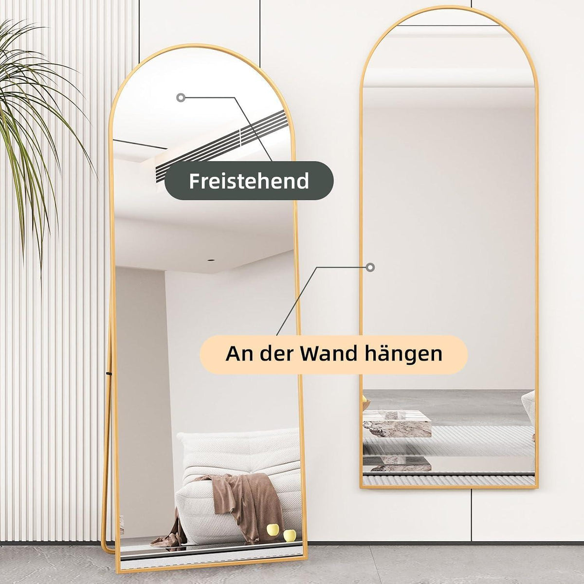 Ganzkörperspiegel Bogenförmig Gold | 165x60cm, Stehend & Wandmontage