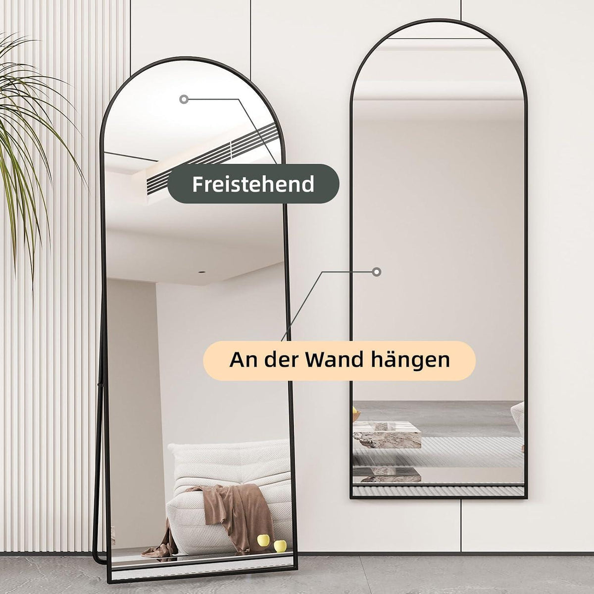 Ganzkörperspiegel Bogenförmig 165x60cm | Schwarz, Verstellbar & Wandmontage
