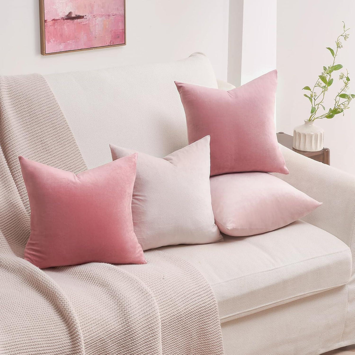 Kissenbezug Set Samt 50x50 rosa Deko Zierkissen Bezug Sofa 4er