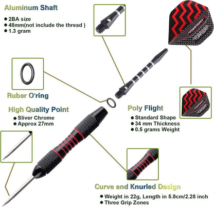 Turnart Dartpfeile Metallspitze 9 Stück Steel Set 24g Profi mit Flights Geschenkbox