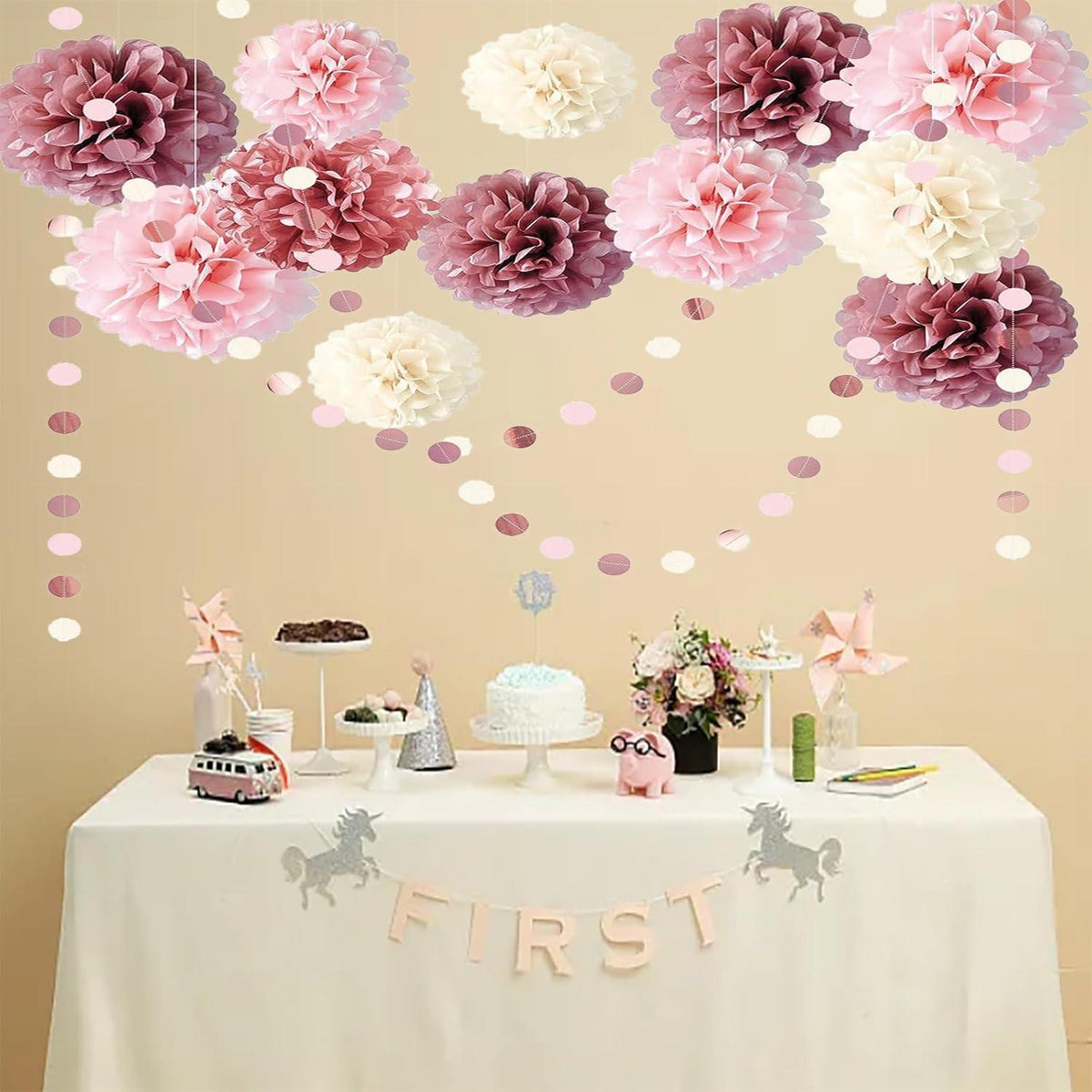 15 Party Pompons Seidenpapier Deko Hochzeit Geburtstag Rosa