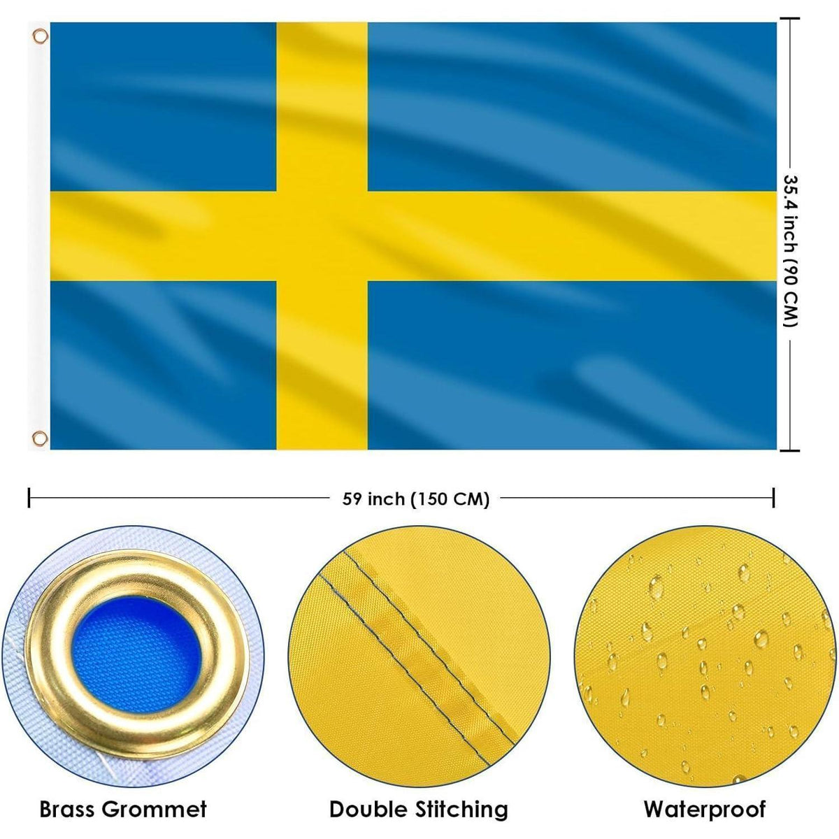 Schwedische Flagge 90x150 cm - 2er Set mit Ösen