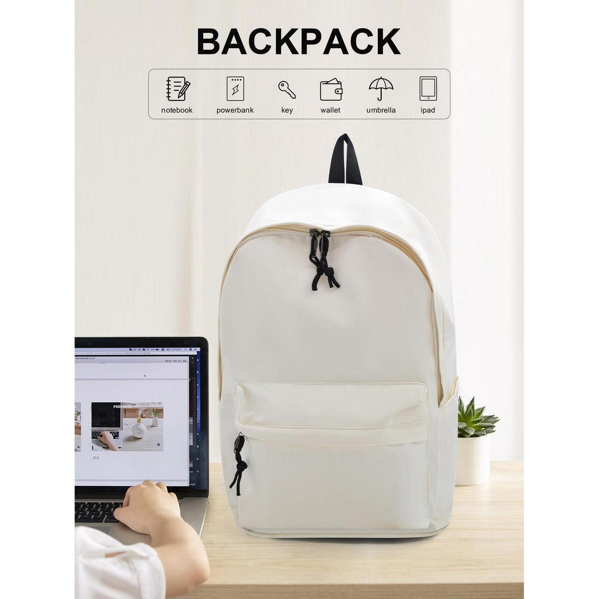 Canvas Rucksack Damen Herren 15.6 Zoll Laptop – Einfarbiger Tagesrucksack