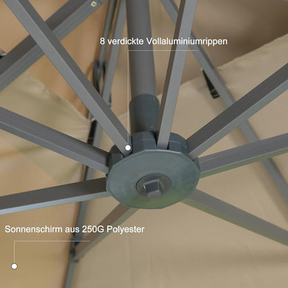 Sonnenschirm 300x400 cm Rechteckig mit Ständer Kurbel Groß Windfest Wasserdicht