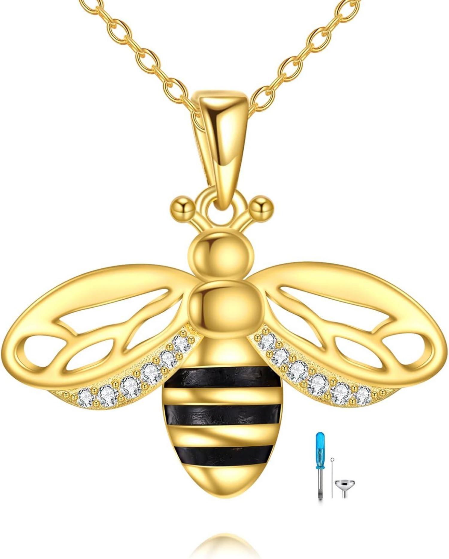 925 Sterling Silber Biene Anhänger Halskette für Damen - Geschenk