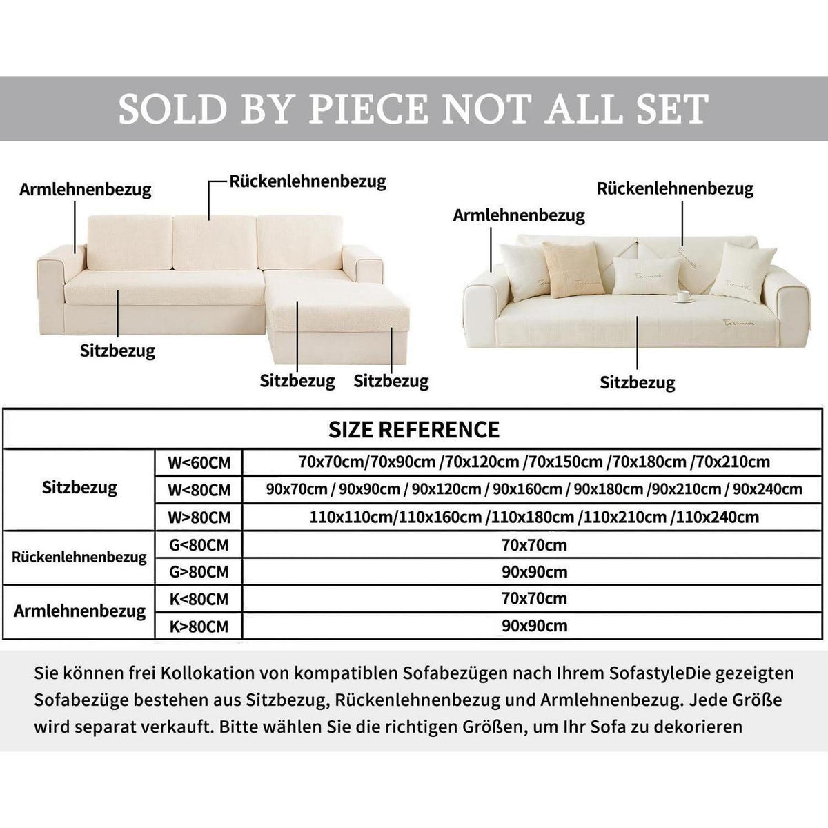 Rutschfester Sofabezug – Samt-Sofaüberwurf 110x180 cm Beige