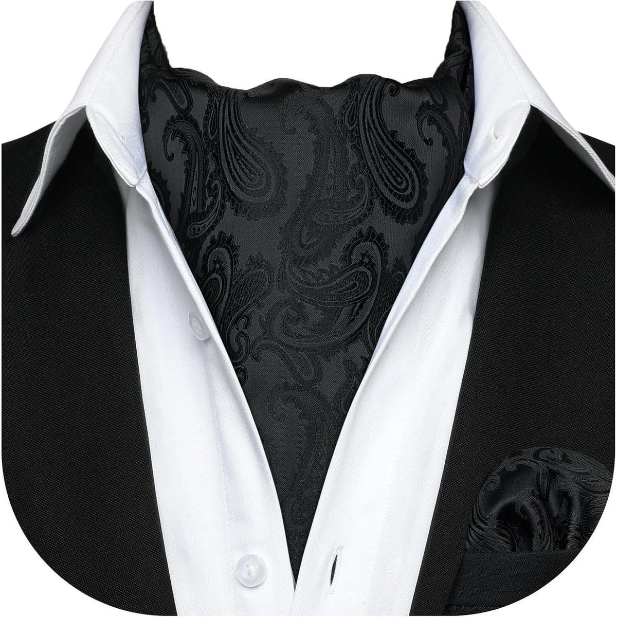 Herren Krawattenschal & Einstecktuch Set Paisley Schwarz