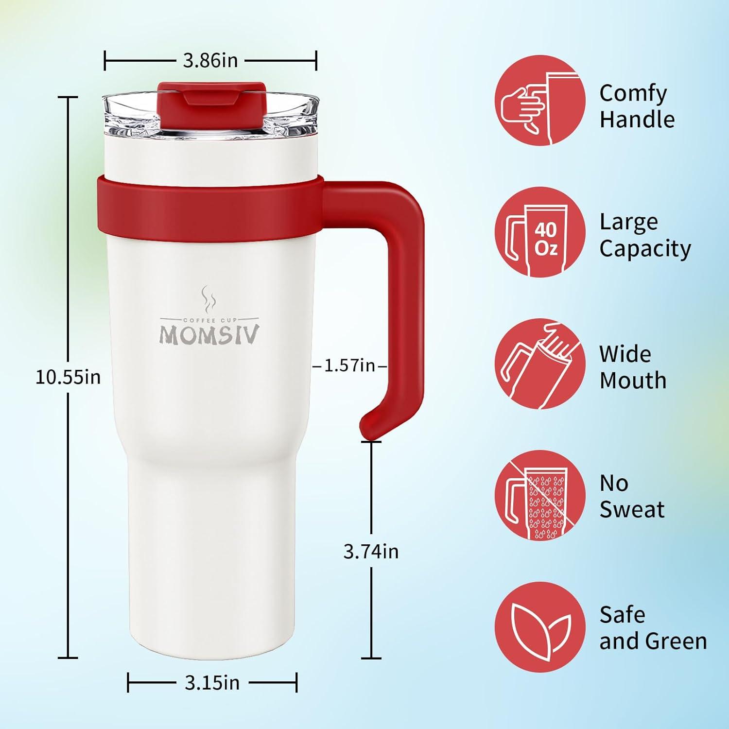 MOMSIV 40oz Thermobecher mit Stroh und Griff, Vakuum