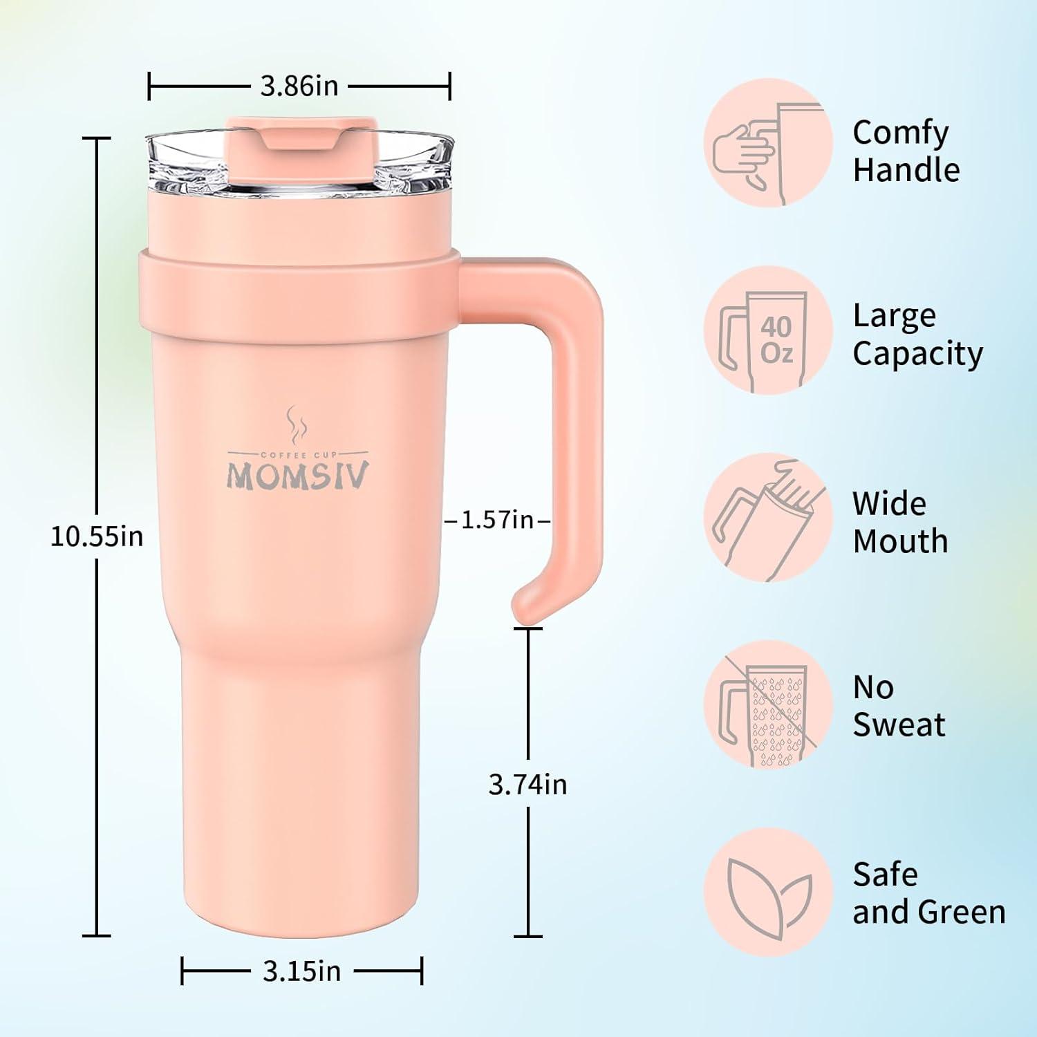 Thermobecher 40oz mit Stroh und Griff, doppelwandig - Rosa
