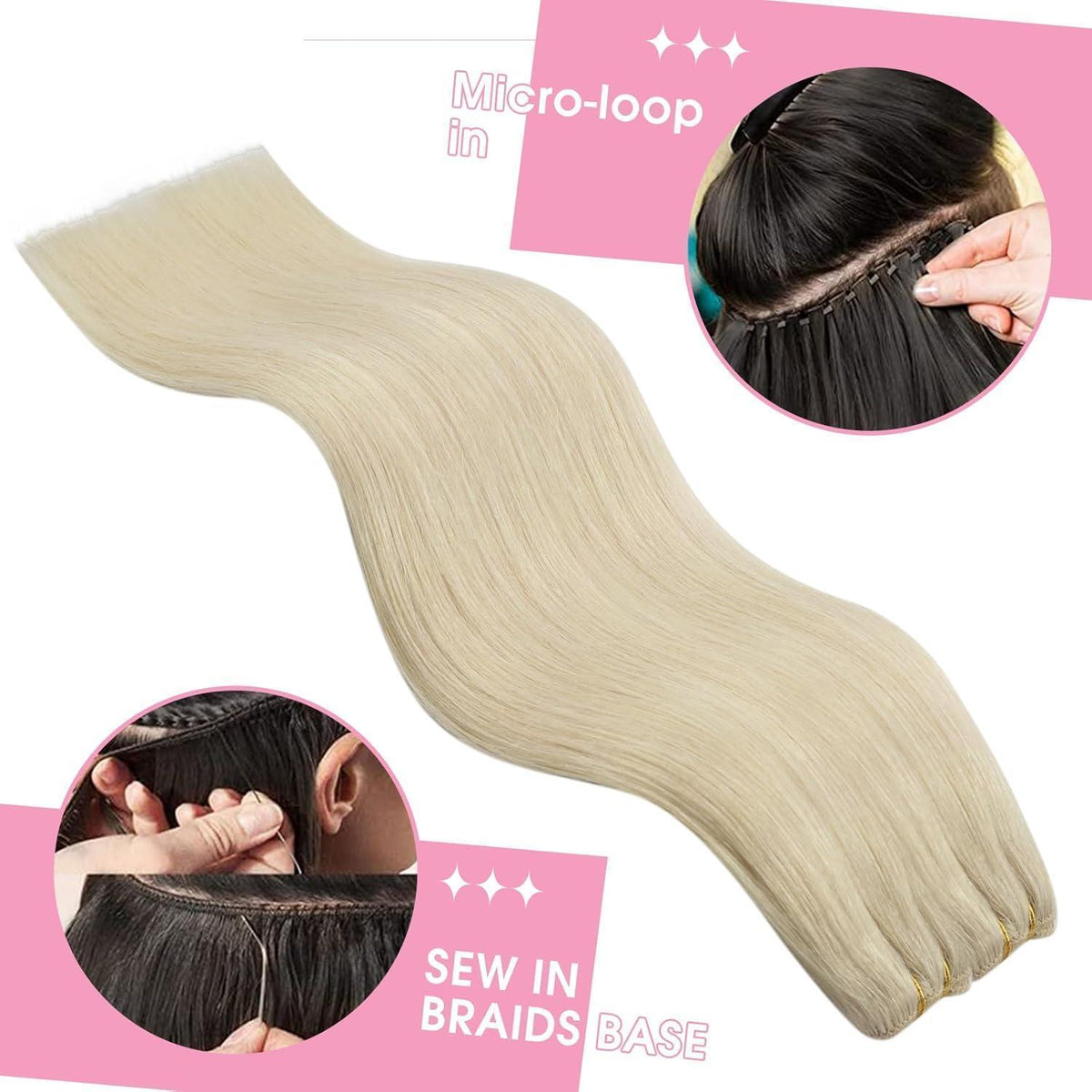 Platinblondes Echthaar-Tresse, 40cm, 100g - Natürliche Haarverlängerung