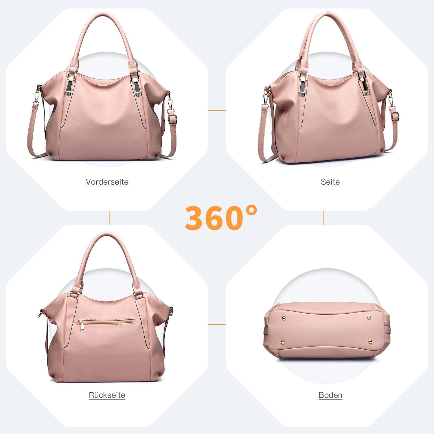 Große elegante Damen Handtasche Schultertasche PU Leder Beige