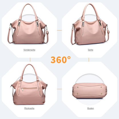 Große elegante Damen Handtasche Schultertasche PU Leder Beige