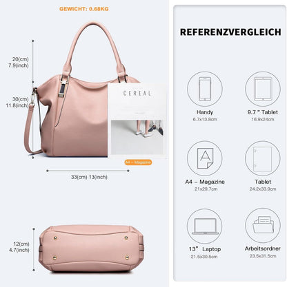 Miss Lulu Damen Tote Schultertasche Handtasche PU Leder Nackt 33x30x12cm