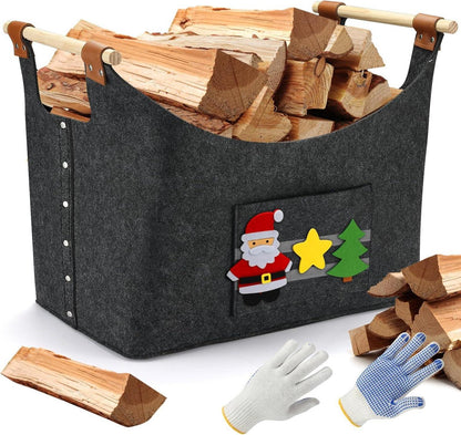 Faltbarer Brennholzkorb Filzgriff Lederverstärkt Holztasche Grau