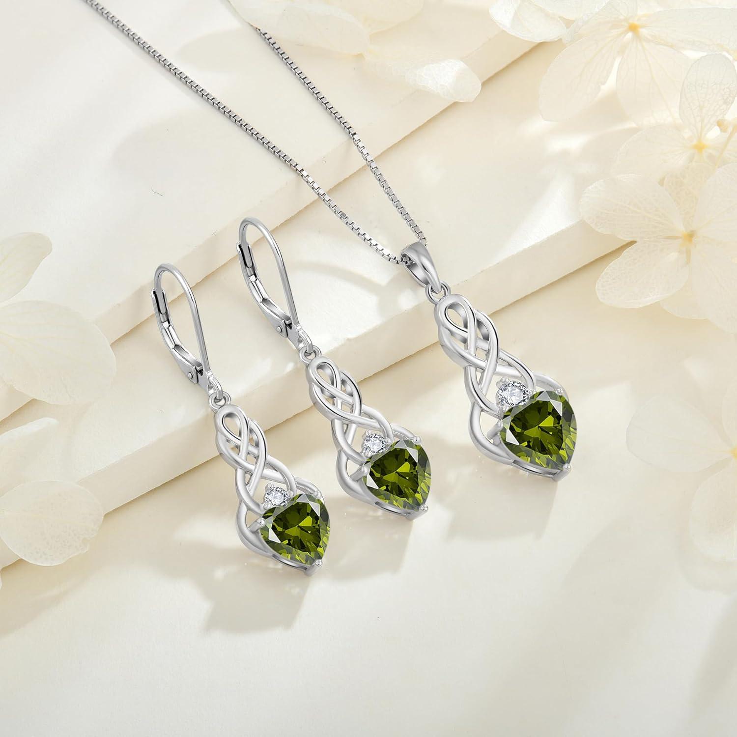 FJ Unendlichkeit Keltischer Knoten Kette 925 Silber August Peridot