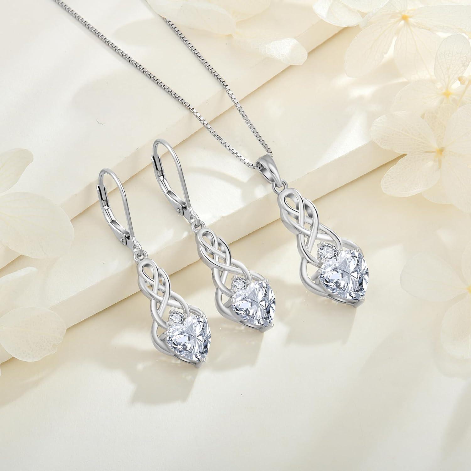 Keltischer Knoten Kette 925 Silber Geburtsstein Zirkonia für Damen