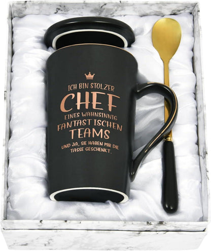 Kaffeetasse mit Spruch - Stolzer Chef fantastisches Team 400ml