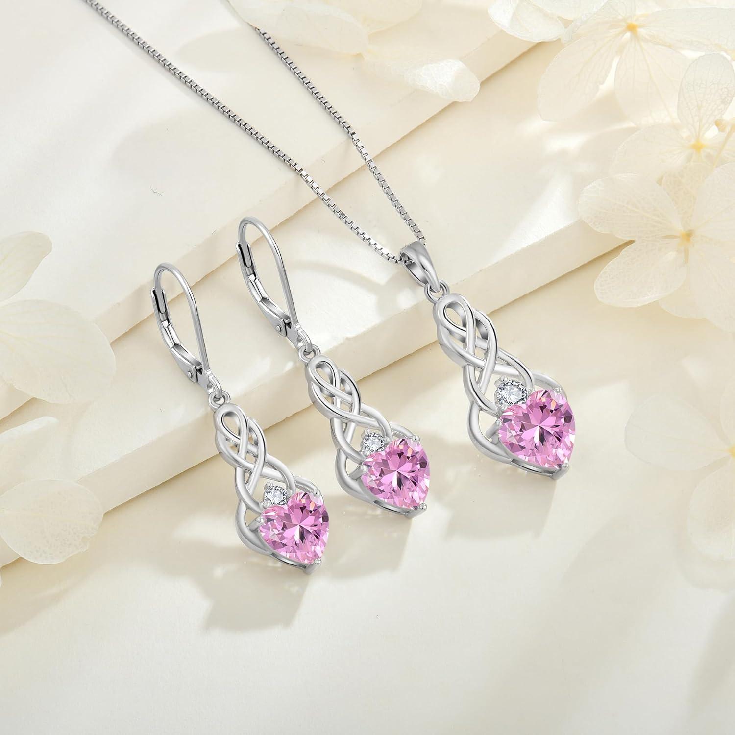 Keltischer Knoten Halskette 925 Silber Geburtsstein Anhänger Oktober Rose