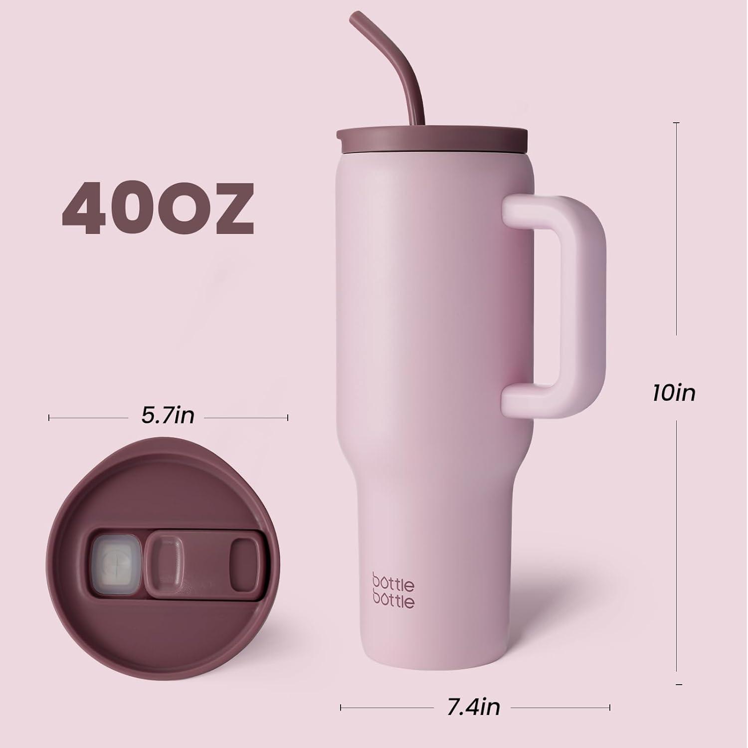 bottlebottle Kaffeebecher 40oz Edelstahl mit Griff und Strohhalm - Rosa