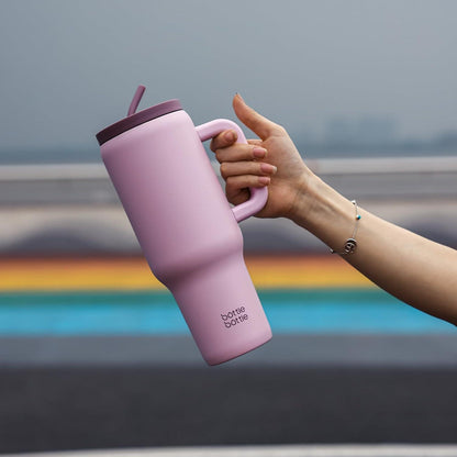 Rosa Edelstahl Kaffeebecher 40oz mit Griff Strohhalm für Reise Büro Sport