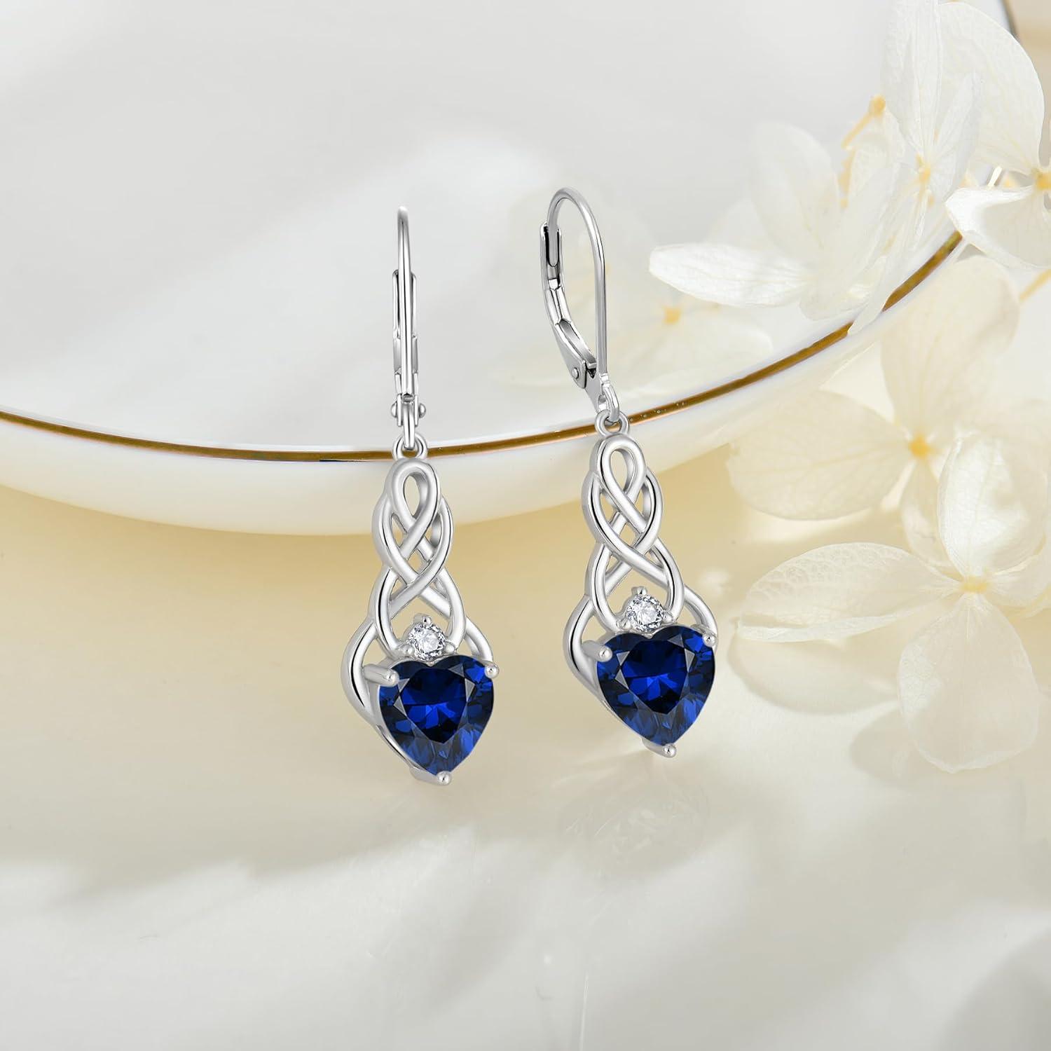 FJ Unendlichkeit Keltischer Knoten Ohrringe 925 Sterling Silber Geburtsstein Saphir
