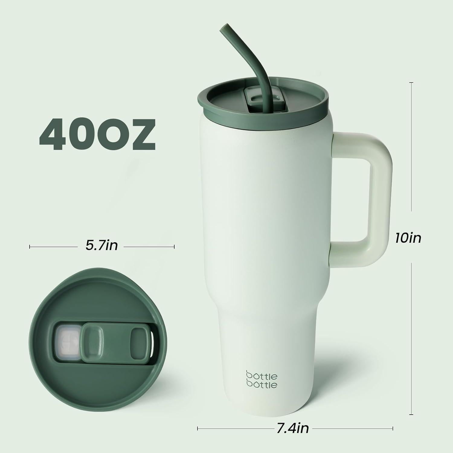 Edelstahl Kaffeebecher 1,1L mit Griff und Strohhalm - BPA frei