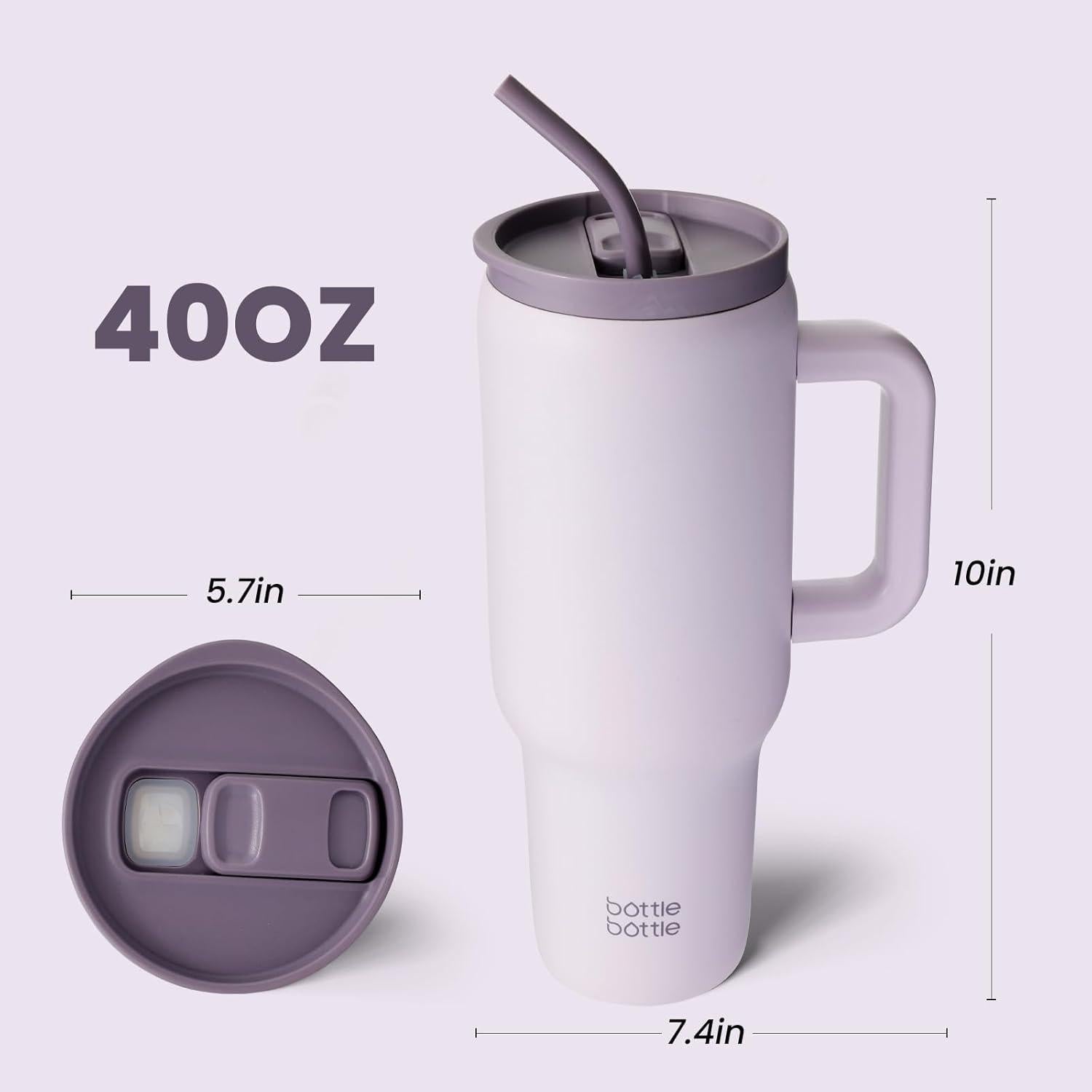 Edelstahl Kaffeebecher mit Griff und Strohhalm 1,1L lila