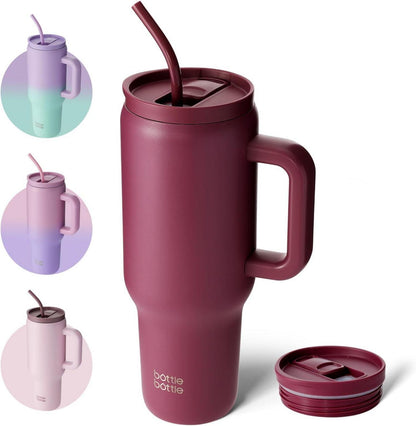 Isolierter Edelstahl Kaffeebecher mit Griff und Strohhalm 1.1L Rot