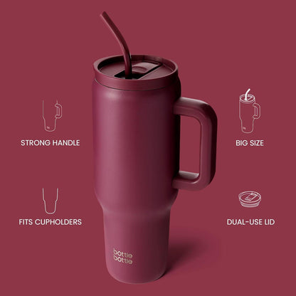 Isolierter Edelstahl Kaffeebecher 40oz mit Griff und Strohhalm Rot BPA-frei
