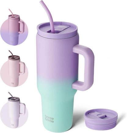 Isolierter Kaffeebecher 40oz Edelstahl Griff Strohhalm BPA frei, lila
