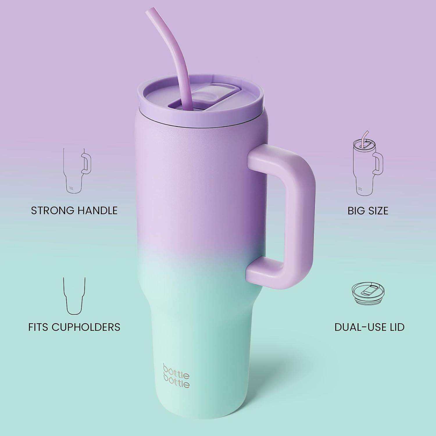 Isolierter Kaffeebecher 40oz Edelstahl Griff Strohhalm BPA frei, lila