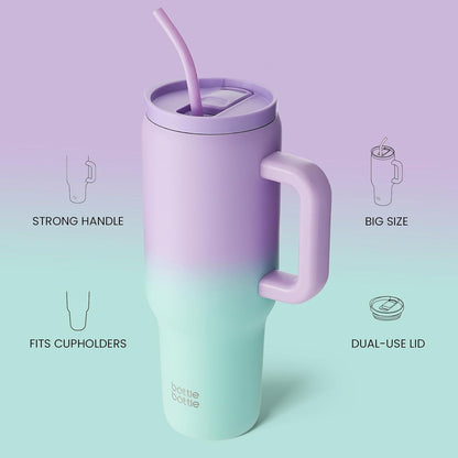 Isolierter Kaffeebecher 40oz Edelstahl Griff Strohhalm BPA frei, lila