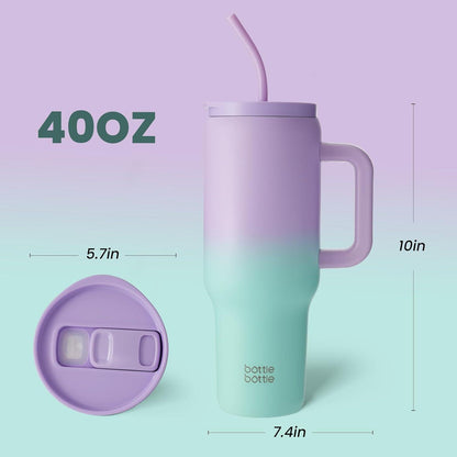 Isolierter Edelstahl-Kaffeebecher 40oz mit Griff und Strohhalm, Lila Grün