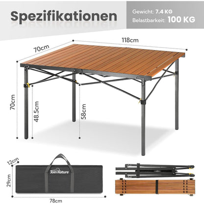 Klapptisch für 6 Personen, 118x70cm, Holzoptik, bis 100kg belastbar