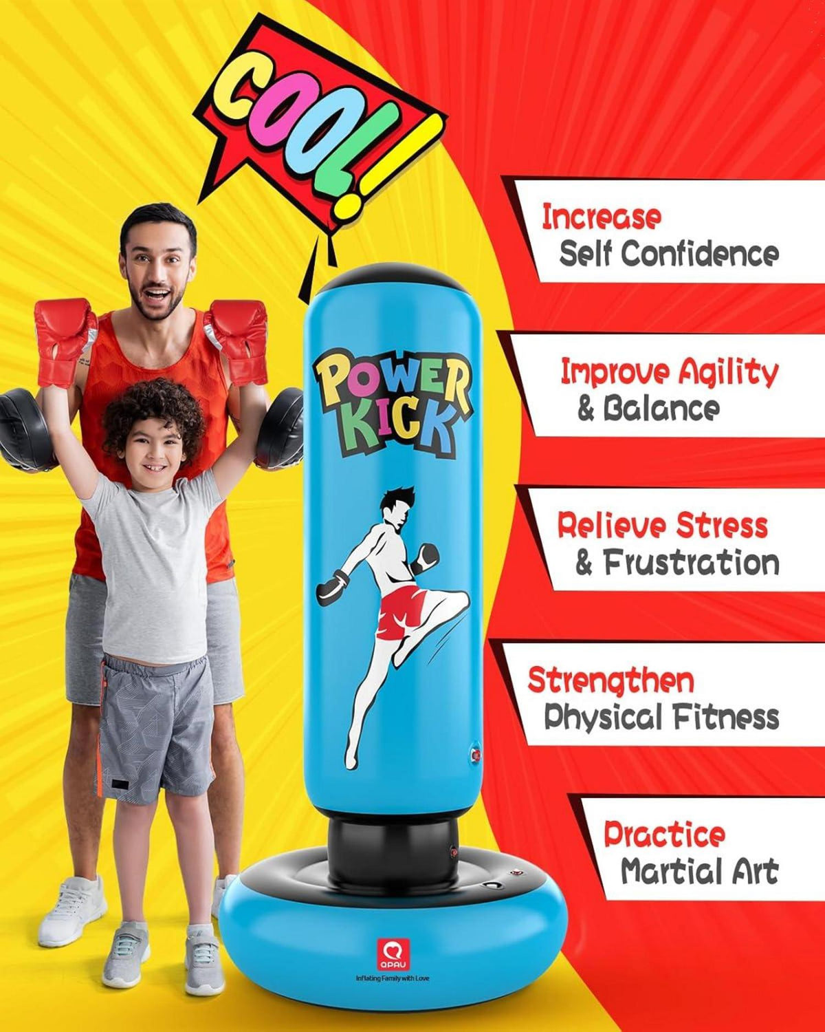Aufblasbarer Boxsack für Kinder 167,8 cm - Karate, Taekwondo, MMA