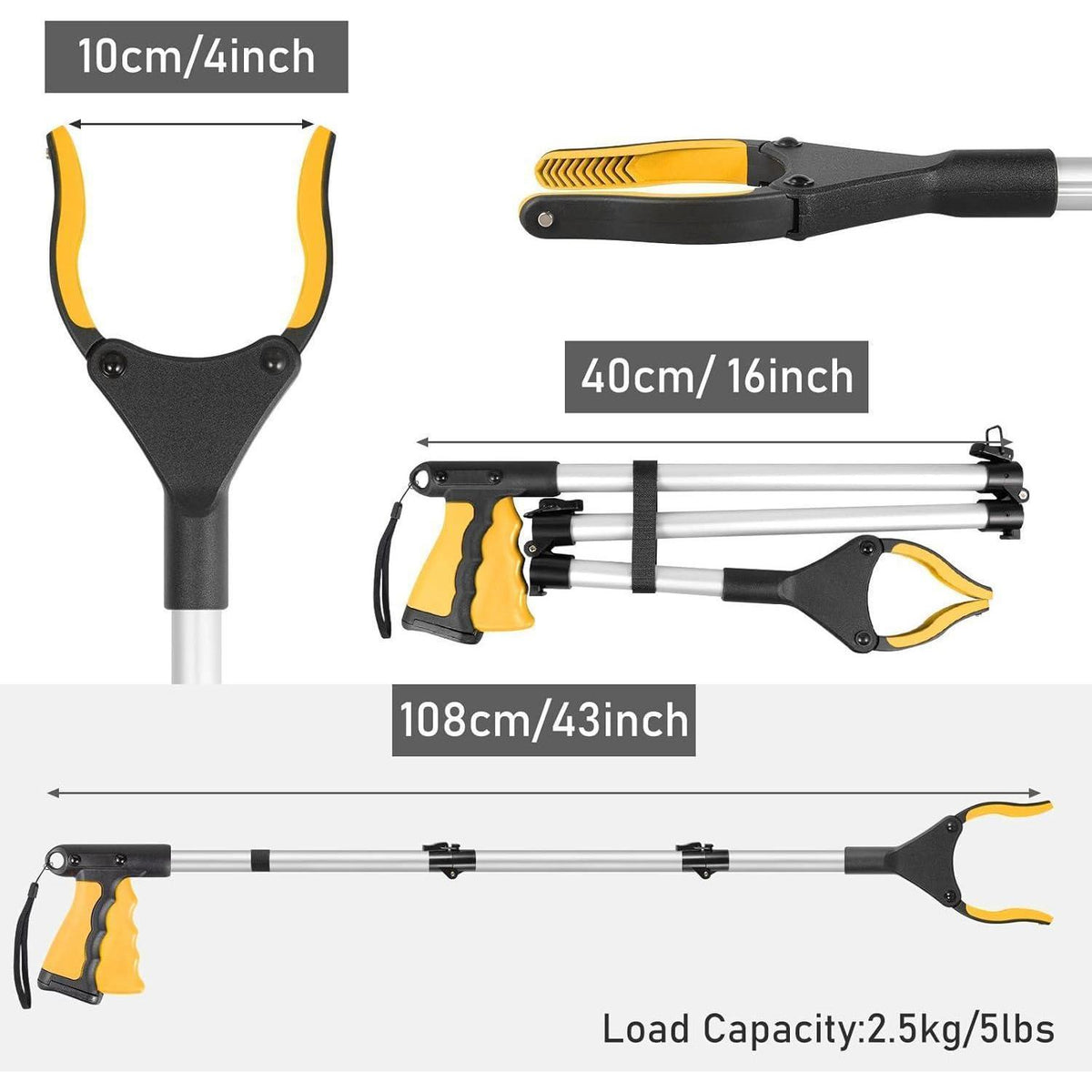 108cm Greifzange faltbar mit Magnet, Gelb