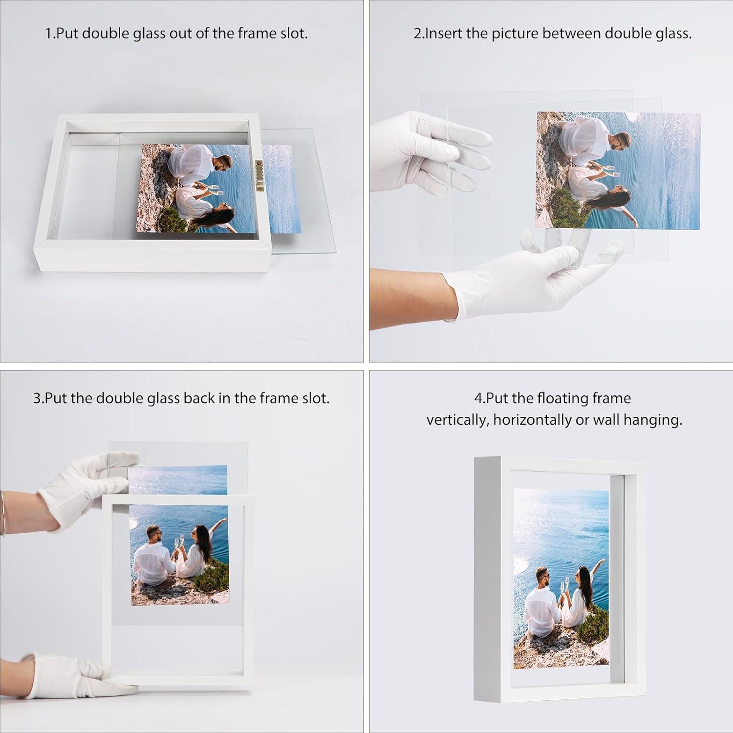 2er-Pack Schwimmender Fotorahmen 13x18 cm Doppelglas Weißer Rahmen