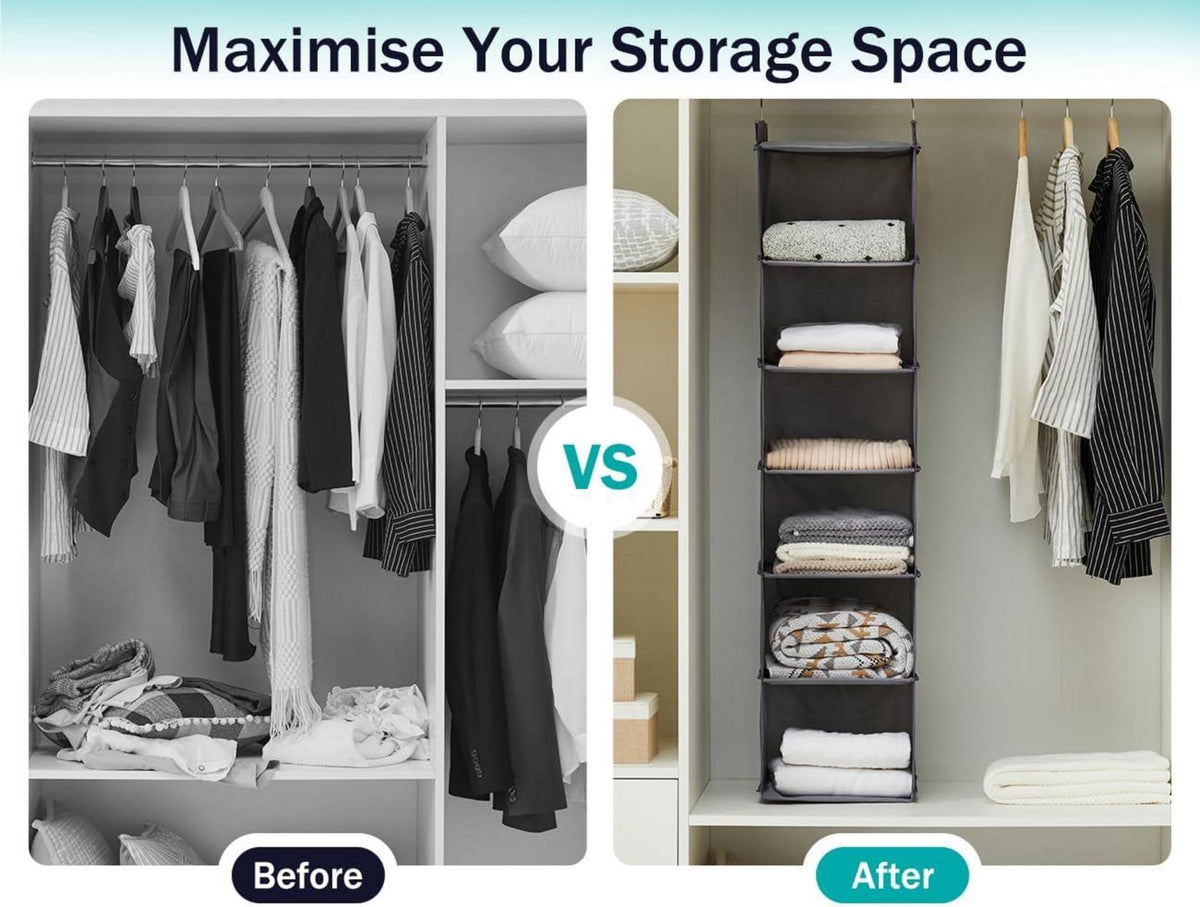 Hängeregal Oxford-Stoff Schrank Organizer 6 Fächer Metallhaken Grau