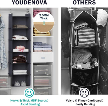 YOUDENOVA Hängeregal Kleiderschrank Organizer Oxford-Stoff 6 Fächer Grau