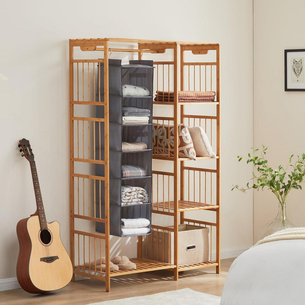 Hängeregal Kleiderschrank Organizer Oxford-Stoff 6 Fächer Grau
