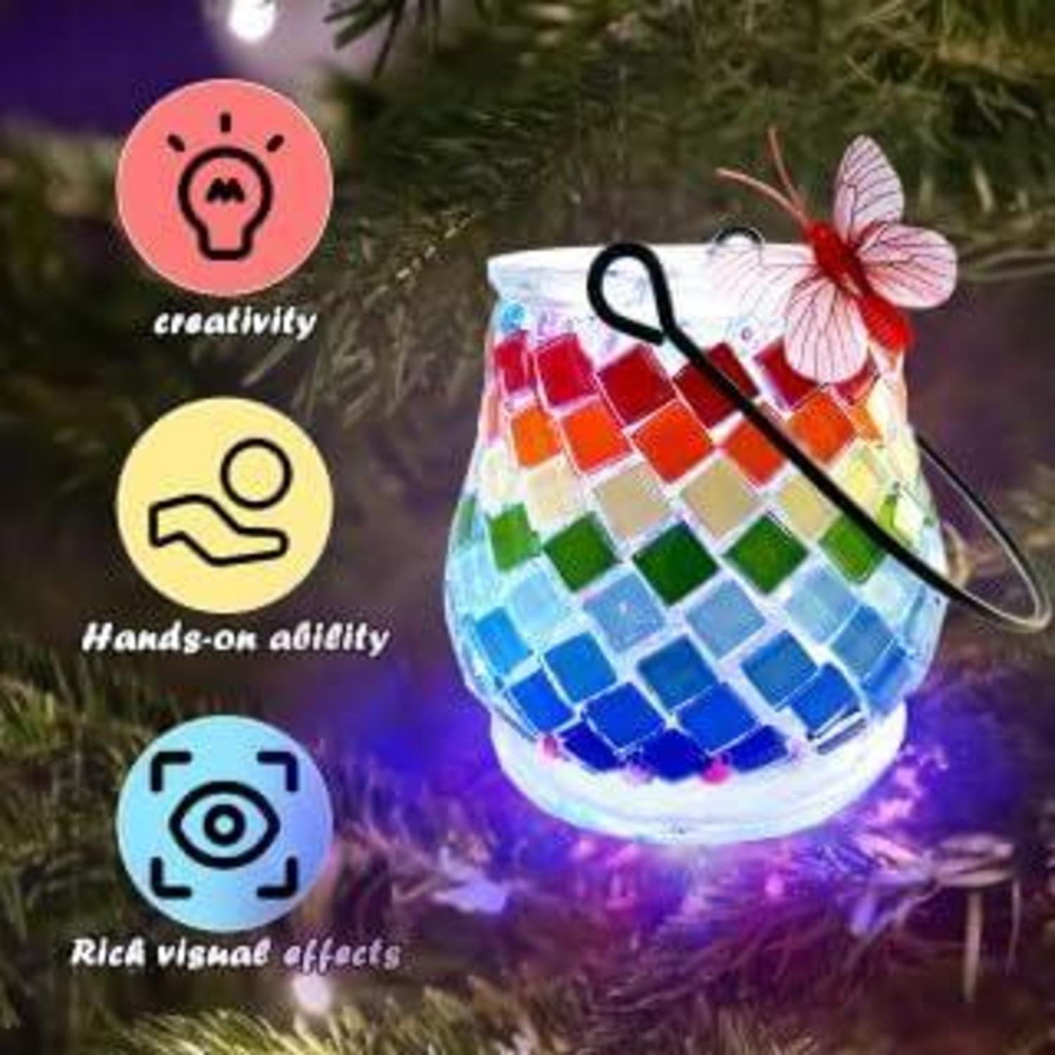 Mosaik Bastelset Laternen Kinder DIY Laterne Regenbogen Style