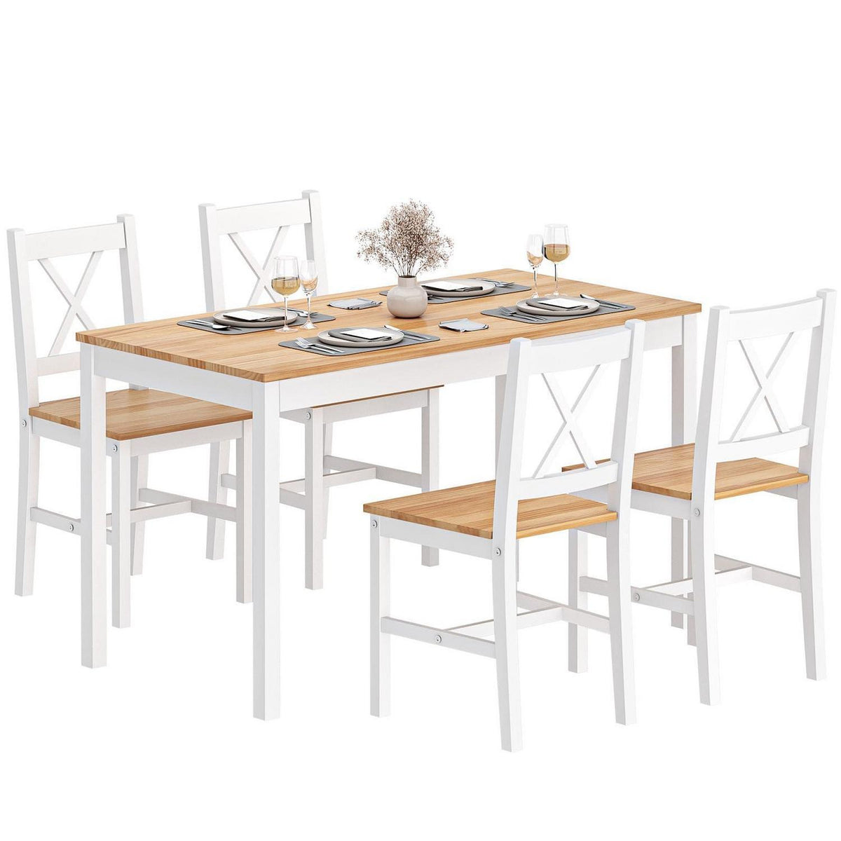 Moderner Esstisch Set mit 4 Holzstühlen