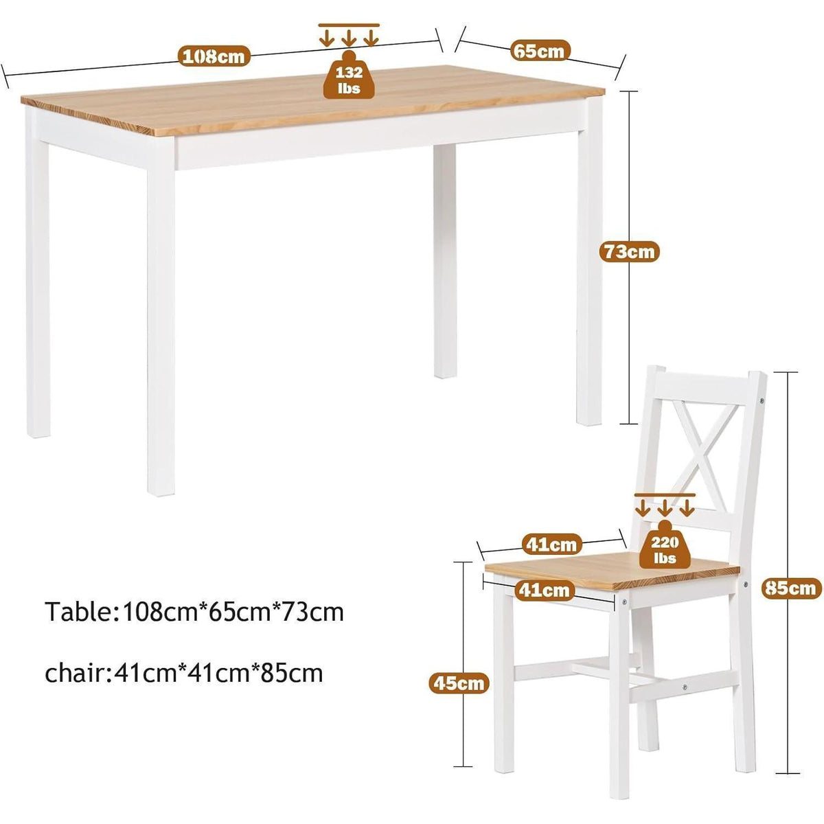 Moderner Esstisch Set mit 4 Holzstühlen