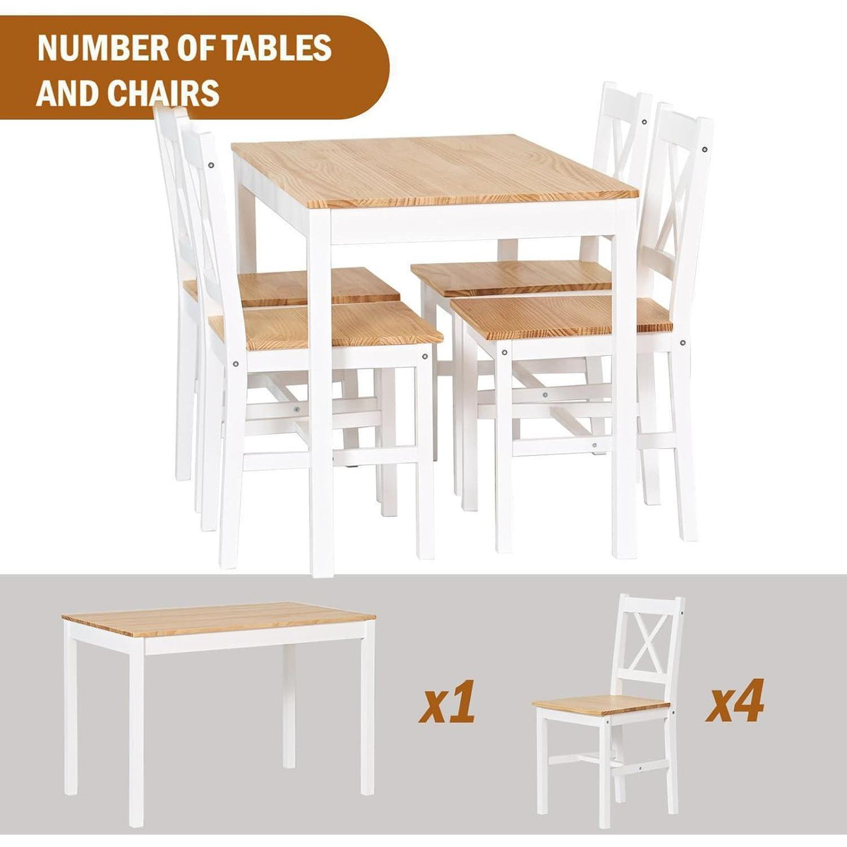 Moderner Esstisch Set mit 4 Holzstühlen